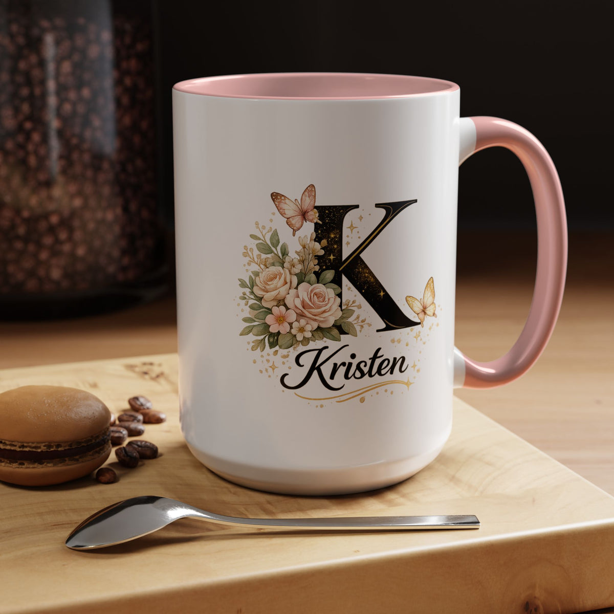 Personalized Butterfly Monogram Mug, Custom Name Coffee Mug with Initial Letter, Floral Mug for Women, Birthday Gift, Elegant Custom Cup