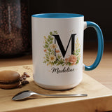 Personalized Floral Monogram Mug, Custom Initial Coffee Mug with Name, Elegant Botanical Gift for Women, Bridesmaid Birthday Gift
