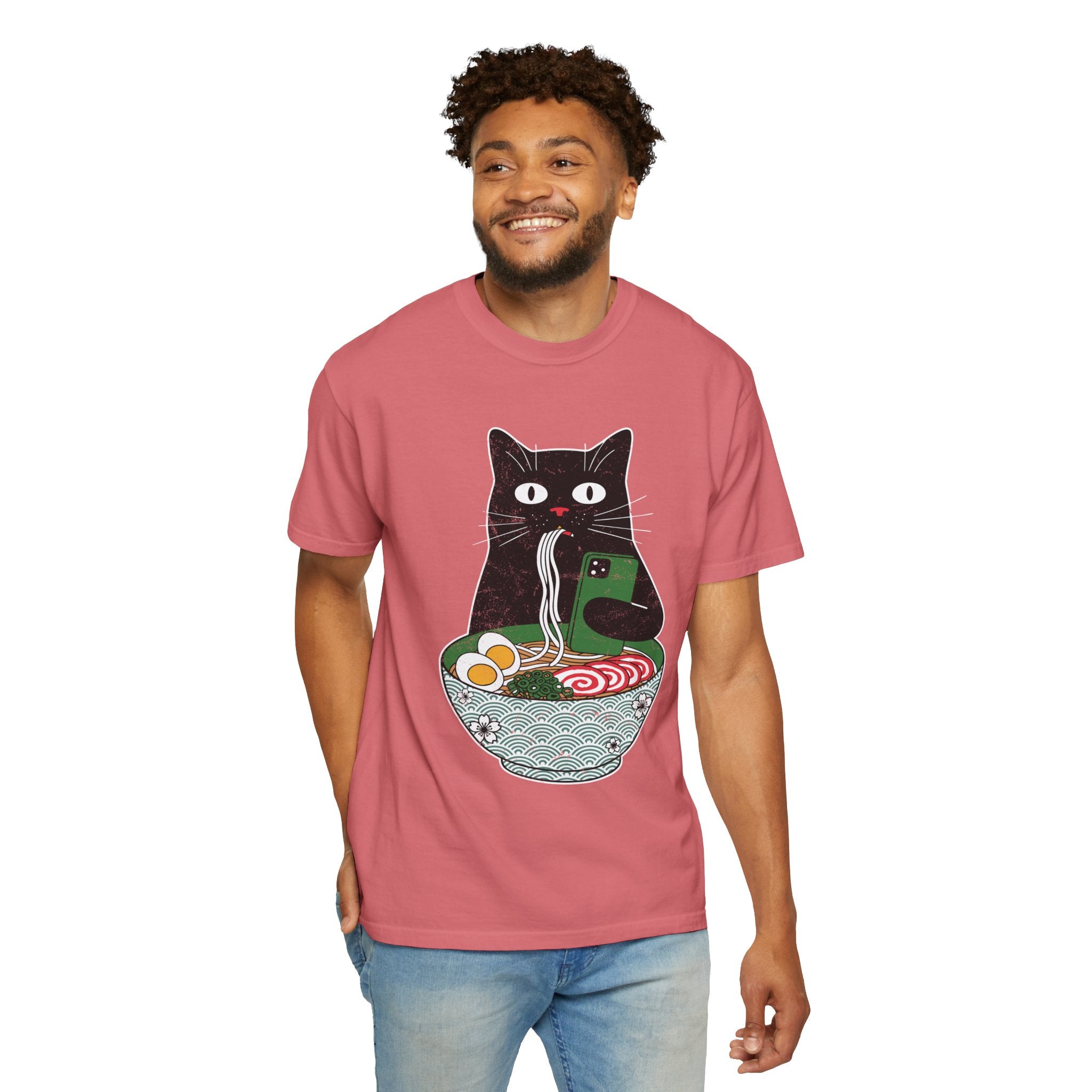 Black Cat Ramen Shirt Comfort Colors Tee, Funny Cat Lover Graphic Shirt, Introvert Cat Eating Noodles Tee, Japanese Foodie Gift