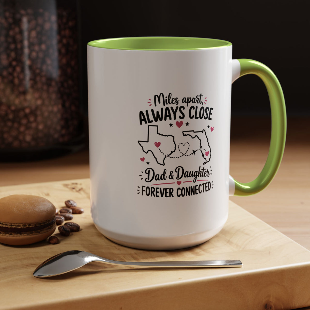 Long Distance Dad and Daughter Mug, Miles Apart Always Close Coffee Cup, Sentimental Father Gift from Daughter, Birthday Keepsake for Dad