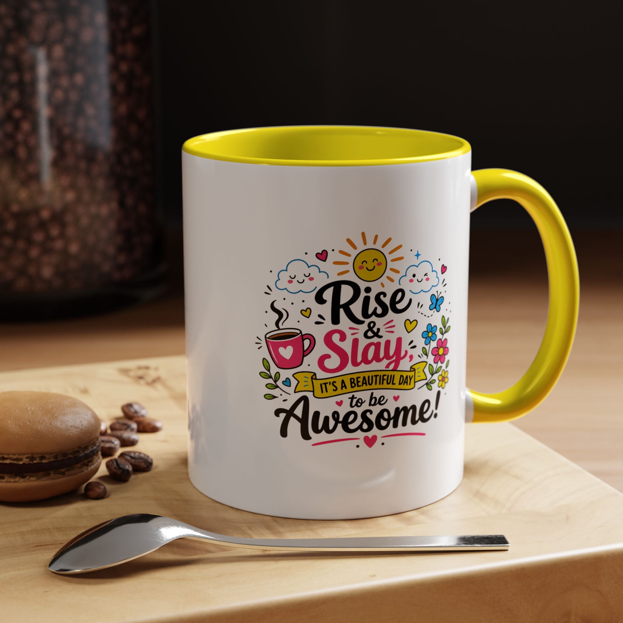 Rise and Slay Motivational Mug, Positive Quote Coffee Cup, Inspirational Gift for Her, Coworker Encouragement, Morning Routine Drinkware