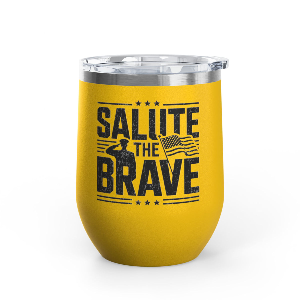 Patriotic Military Wine Tumbler, Salute the Brave Drinkware, Veteran Gift, Soldier Appreciation Gift, American Flag Wine Cup