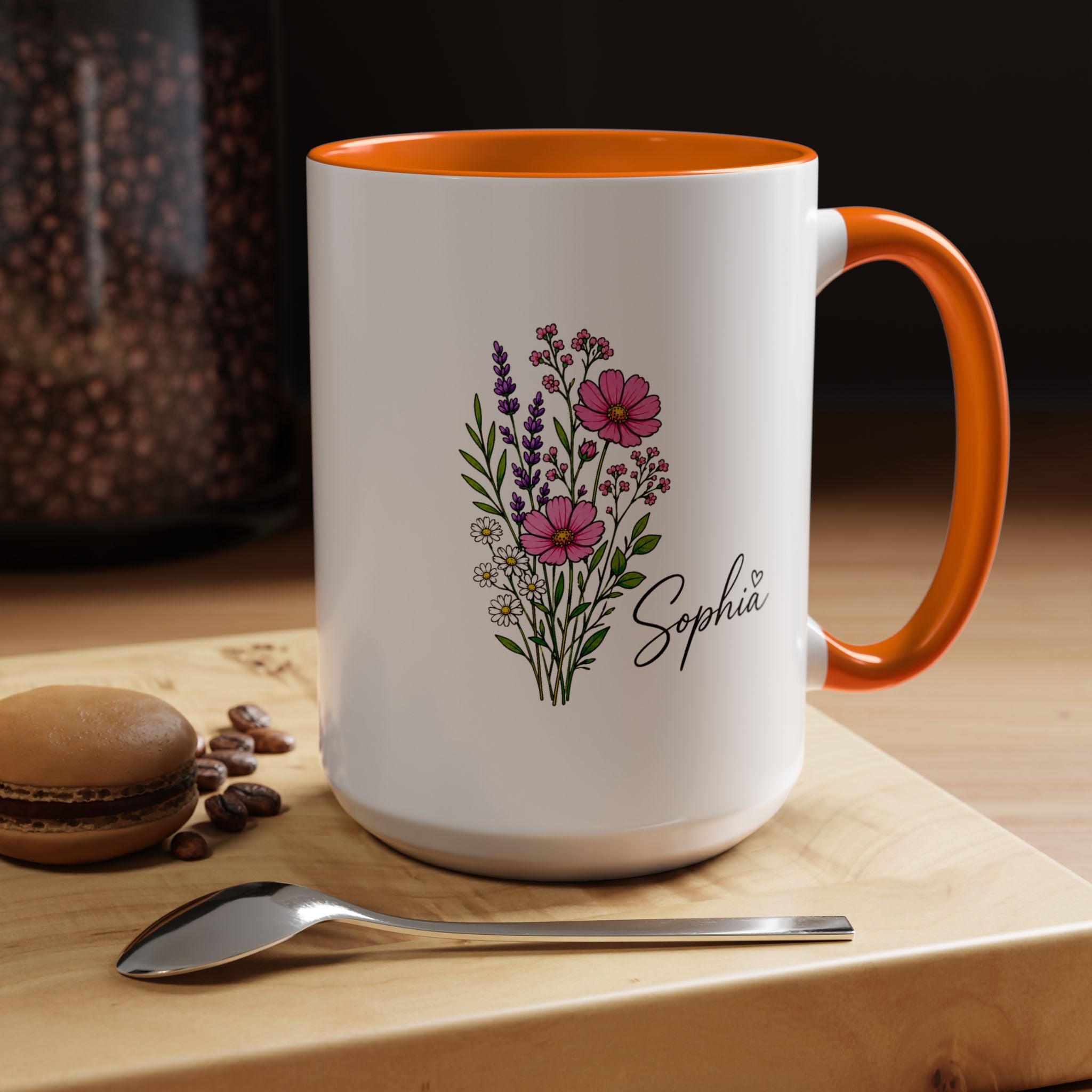 Personalized Floral Name Mug, Custom Wildflower Coffee Cup for Her, Birthday Gift for Women, Botanical Friend or Coworker Keepsake