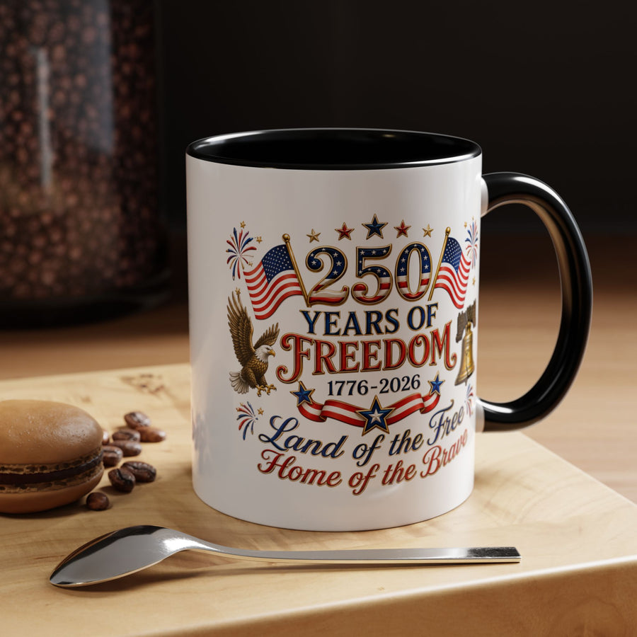 250 Years of Freedom Mug, America 250th Anniversary Coffee Mug, Patriotic Eagle Liberty Bell Cup, USA Semiquincentennial Gift