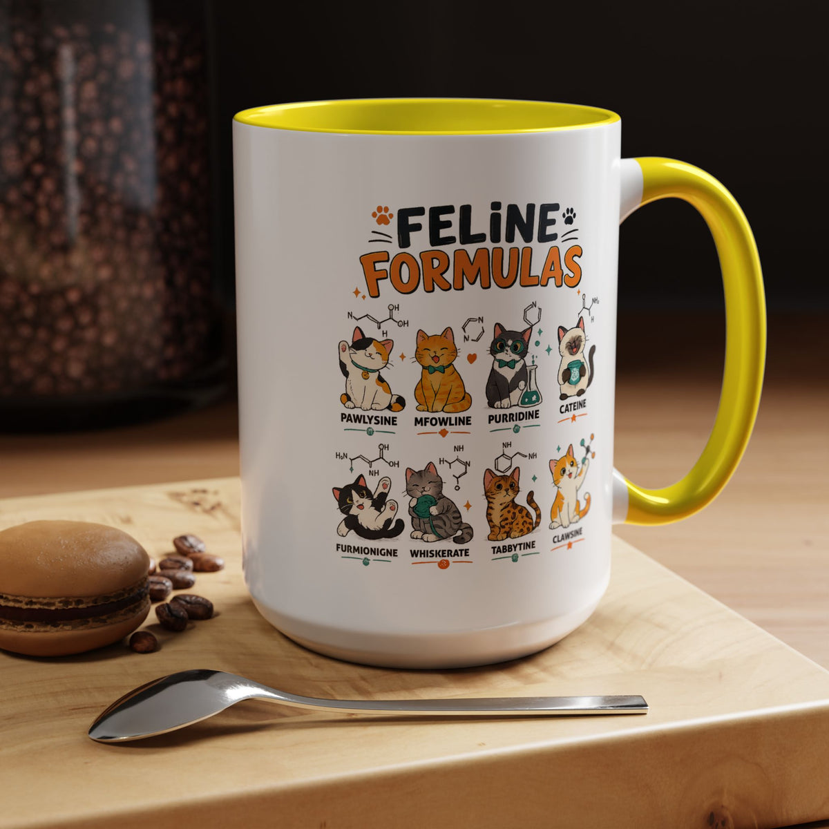 Funny Cat Science Coffee Mug, Feline Formulas Cat Lover Mug, Chemistry Cat Gift, Nerdy Cat Mom Cup for Scientists & Students