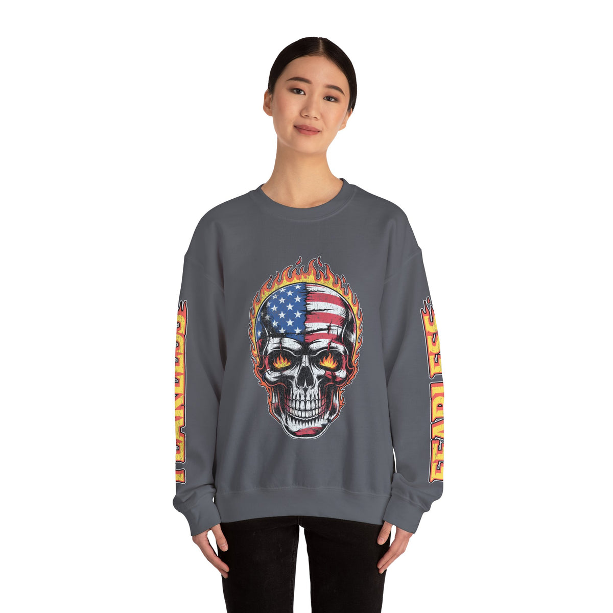 Patriotic Skull Sweatshirt, American Flag Skull Pullover, USA Biker Style Top, Edgy Americana Clothing, Fourth of July Gift