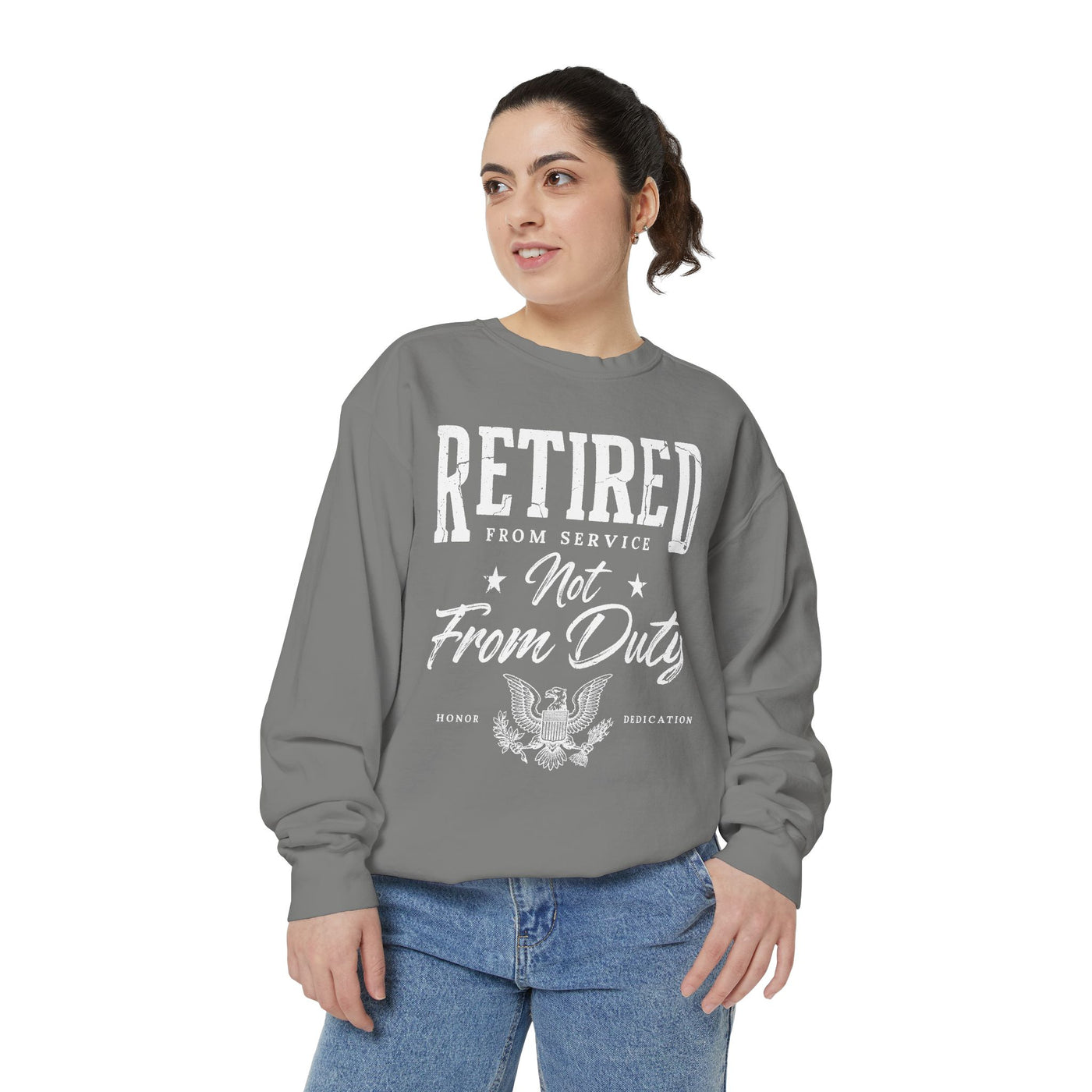 Retired From Service Not From Duty Sweatshirt, Military Retirement Crewneck, Veteran Gift, Patriotic Eagle Veterans Day Pullover for Retiree
