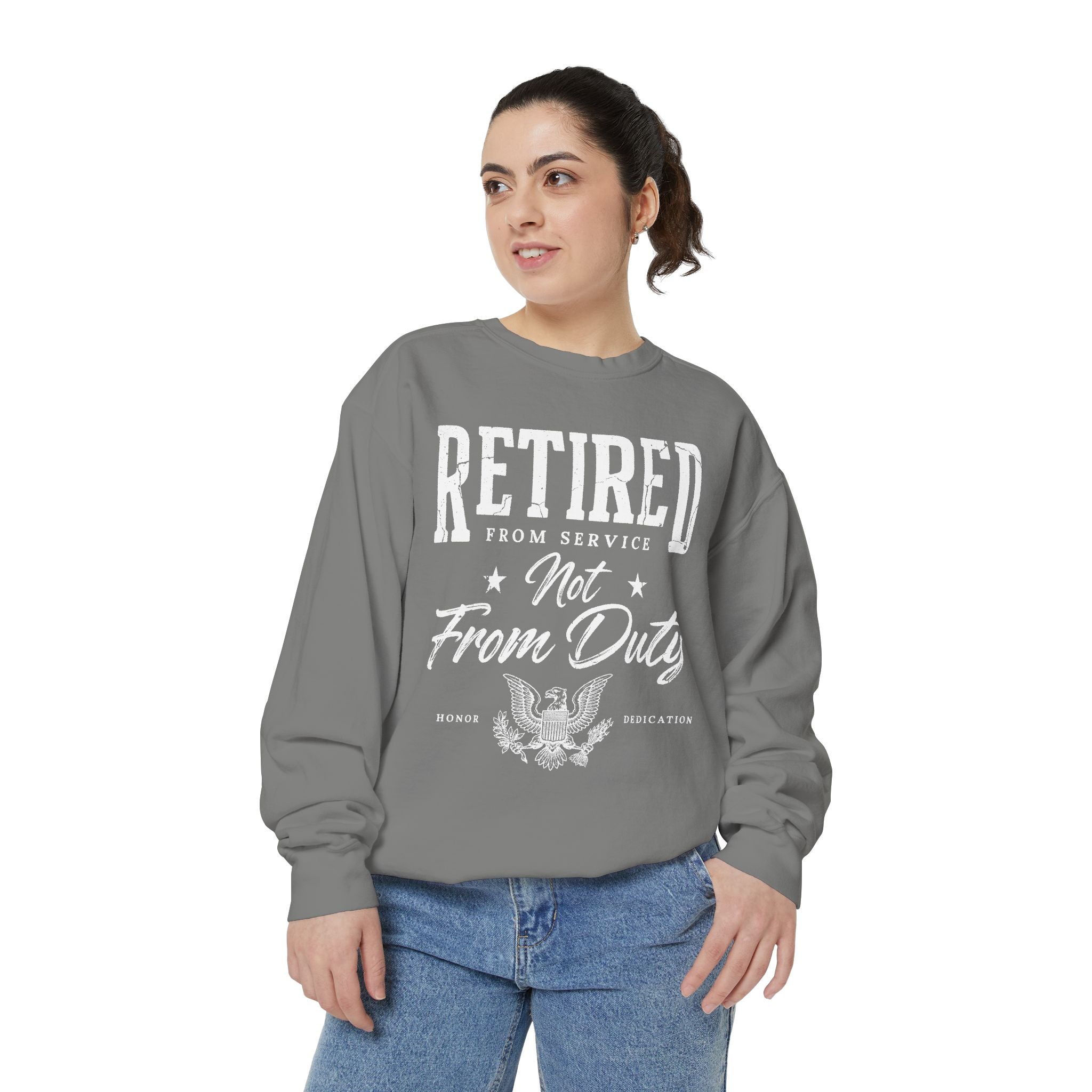 Retired From Service Not From Duty Sweatshirt, Military Retirement Crewneck, Veteran Gift, Patriotic Eagle Veterans Day Pullover for Retiree