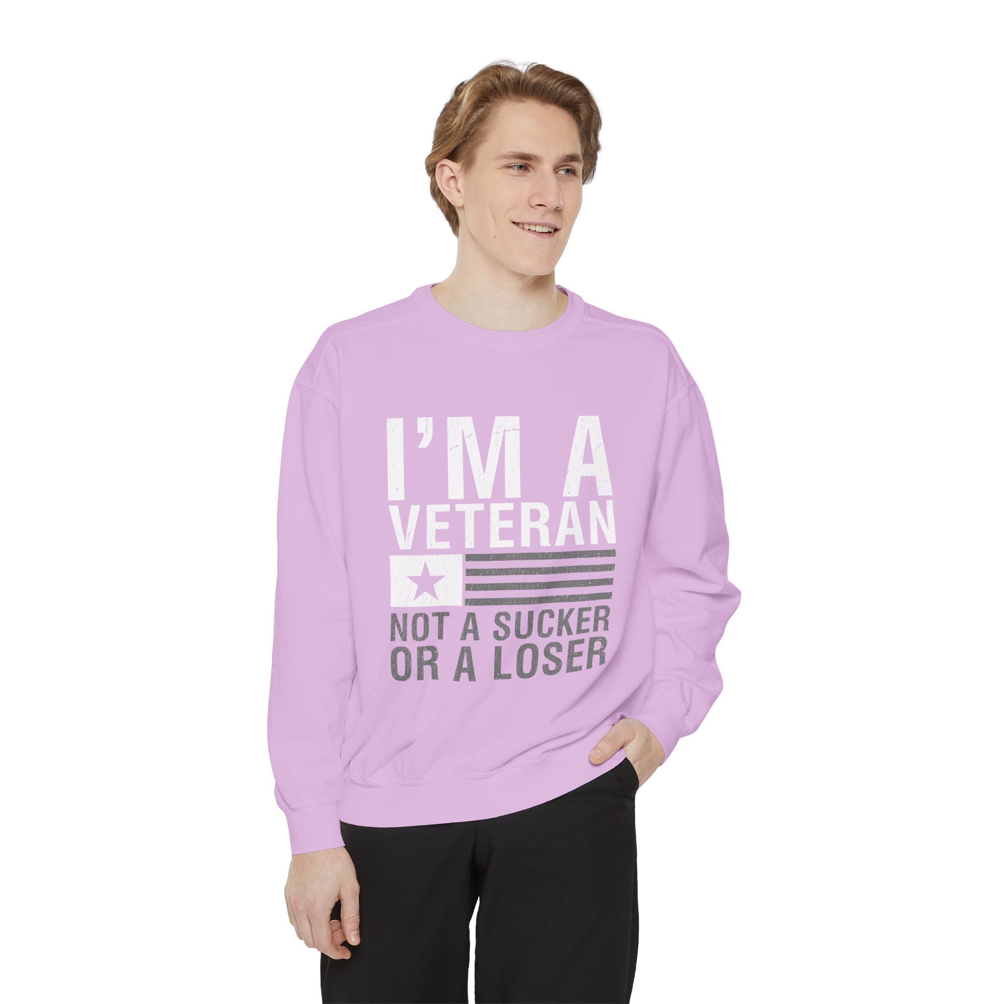 I'm a Veteran Not a Sucker or Loser Sweatshirt, Bold Military Crewneck, Patriotic Veteran Gift, Retired Soldier Veterans Day Pullover