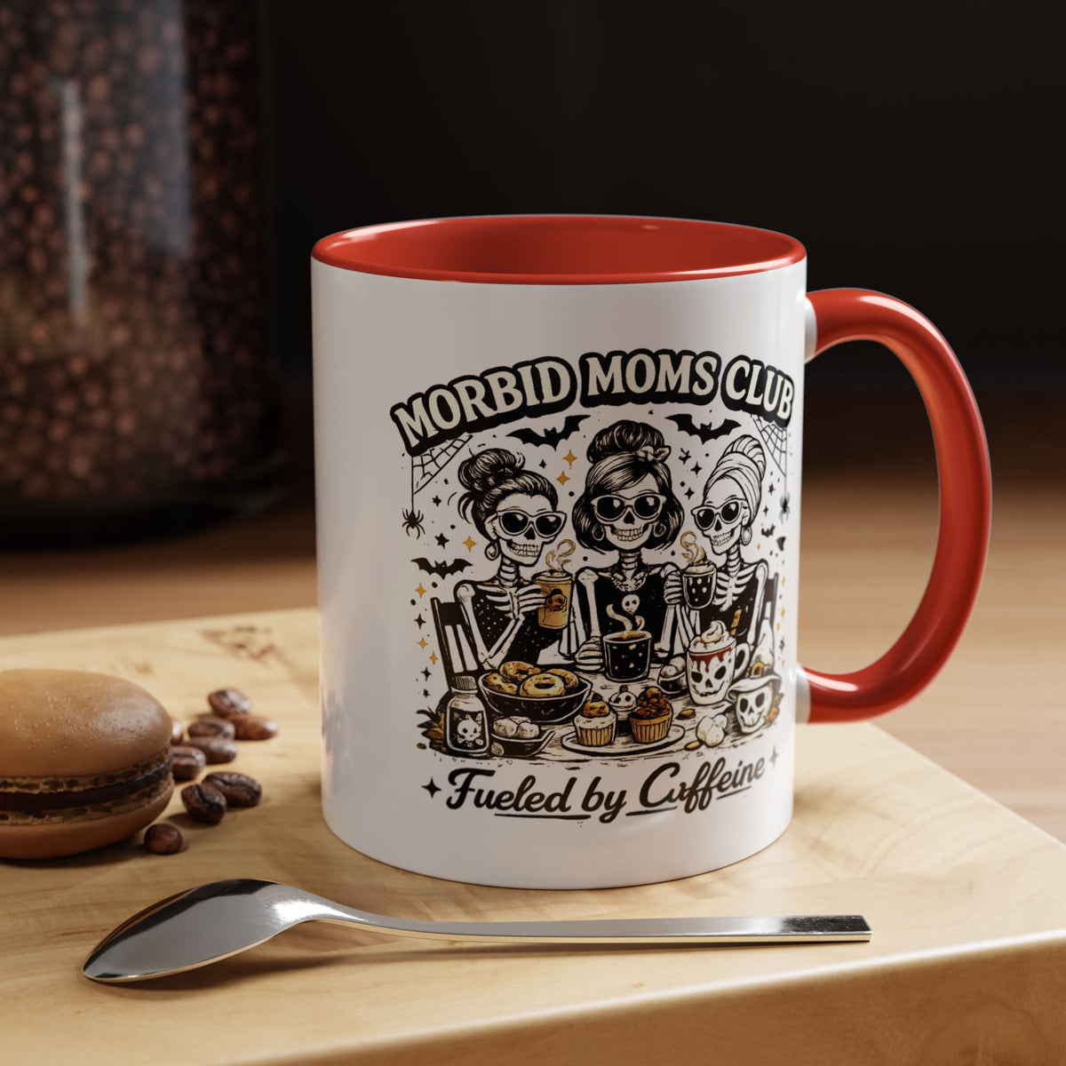 Morbid Moms Club Coffee Mug, Gothic Skeleton Mom Cup, Funny Halloween Gift for Mom Friends, Spooky Mama Birthday or Group Present for Her