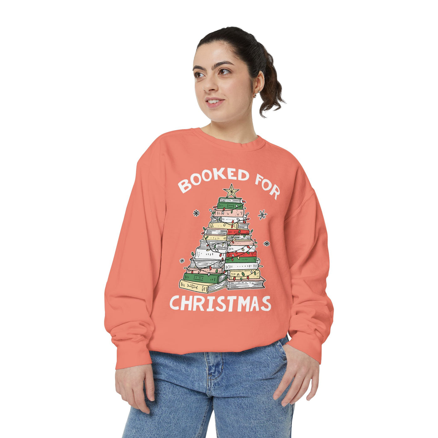 Booked for Christmas Sweatshirt, Book Lover Holiday Crewneck, Christmas Tree Books Pullover, Cozy Reading Gift for Librarian or Bookworm