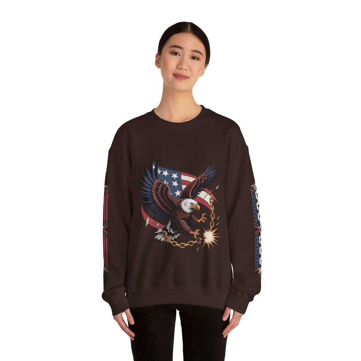 Patriotic Eagle Freedom Sweatshirt, American Flag Crewneck, Broken Chain Military Style Pullover, Fourth of July Gift for Him or Her