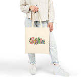 Personalized Name Tote Bag, Natural Cotton Canvas 15x16, Pastel Floral Lettering, Daisy Heart Custom Shopper