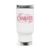 Personalized Floral Stainless Steel Travel Mug, Custom Name Coffee Cup, Rose Drinkware, Gift for Her, Feminine Travel Tumbler