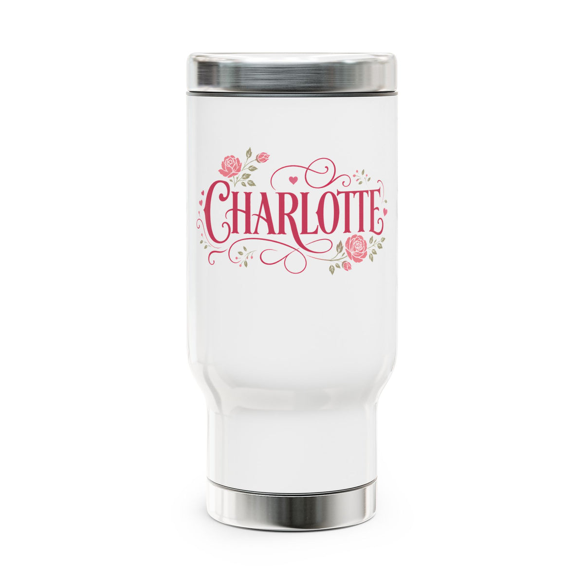 Personalized Floral Stainless Steel Travel Mug, Custom Name Coffee Cup, Rose Drinkware, Gift for Her, Feminine Travel Tumbler