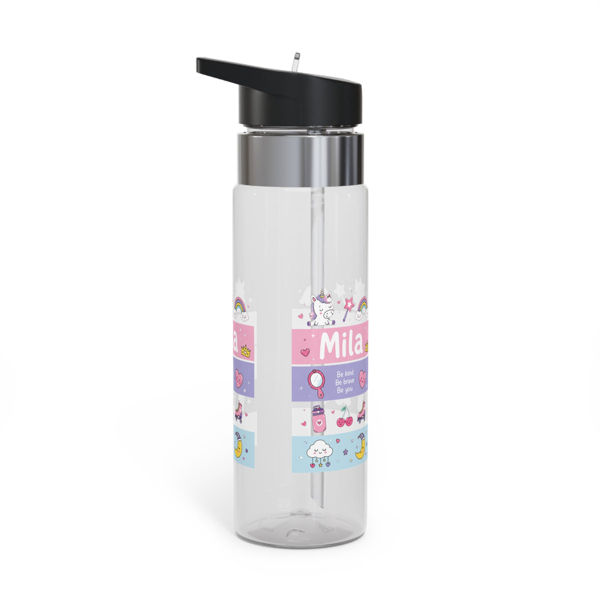 Personalized Transparent Water Bottle for Girls, Cute Unicorn Rainbow Drink Bottle, Kids School Water Bottle, Birthday Gift for Daughter