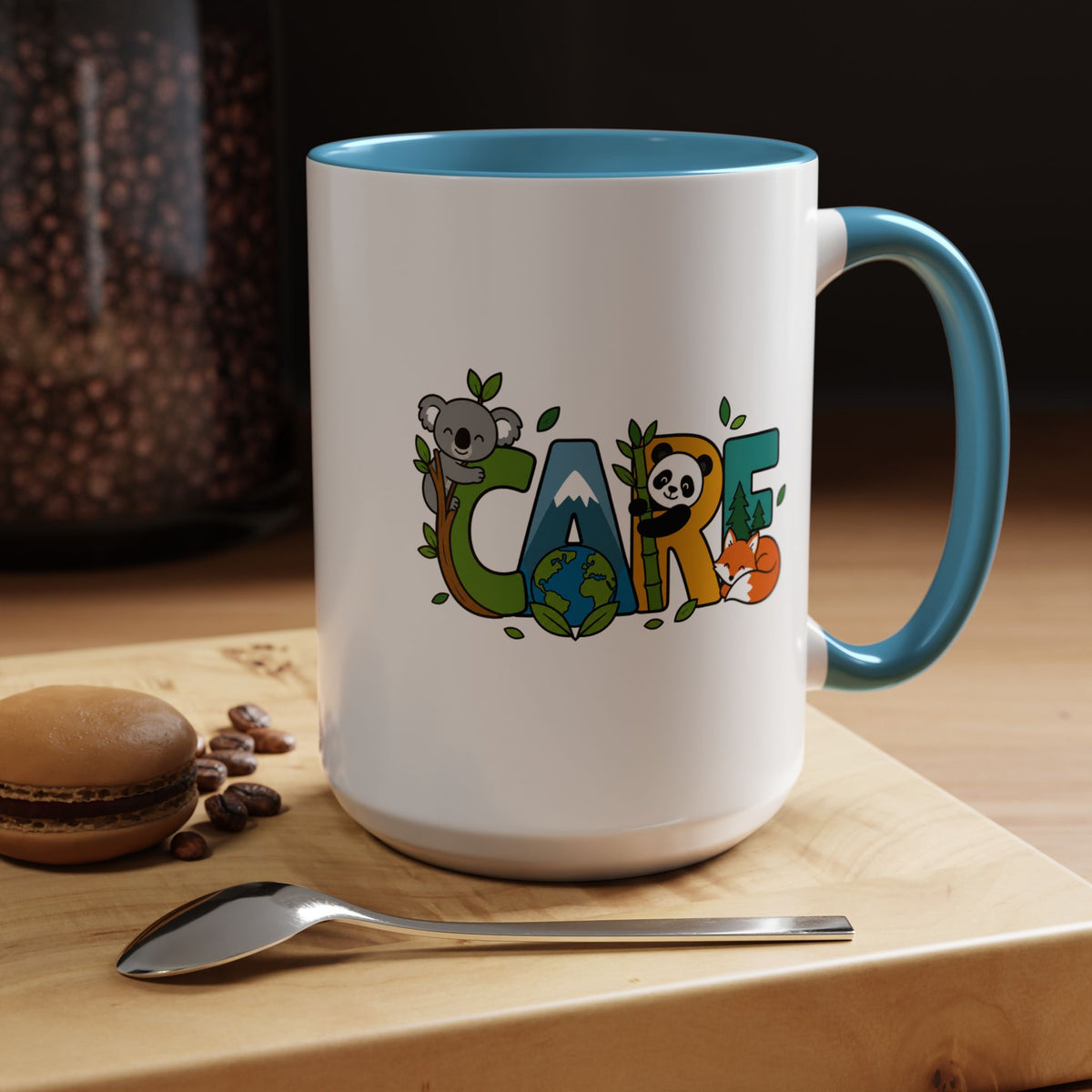 Earth Care Animal Mug, Eco Awareness Coffee Cup, Cute Wildlife Conservation Gift for Nature Lover, Earth Day Gift for Teacher or Mom