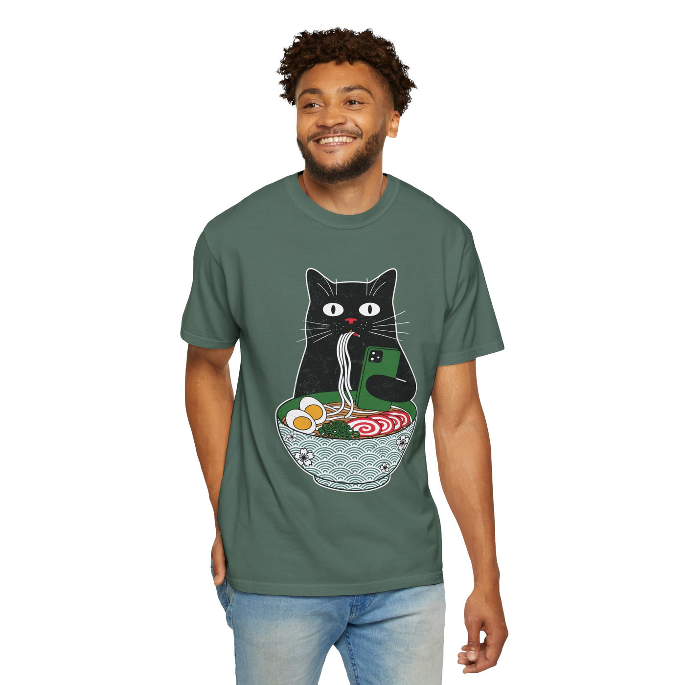 Black Cat Ramen Shirt Comfort Colors Tee, Funny Cat Lover Graphic Shirt, Introvert Cat Eating Noodles Tee, Japanese Foodie Gift
