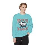 Funny Possum Sweatshirt, First of All I'm a Delight Crewneck, Sarcastic Animal Lover Gift, Vintage Opossum Graphic Cozy Pullover Top