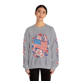 Floral American Flag Sweatshirt, Patriotic USA Pullover, Red White Blue Flower Top, Fourth of July Outfit, Americana Gift for Women