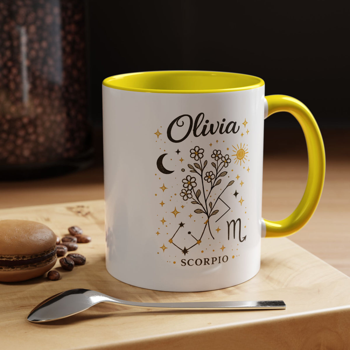 Personalized Scorpio Zodiac Mug, Custom Name Astrology Coffee Mug, Scorpio Birth Sign Gift for Her, Celestial Horoscope Cup