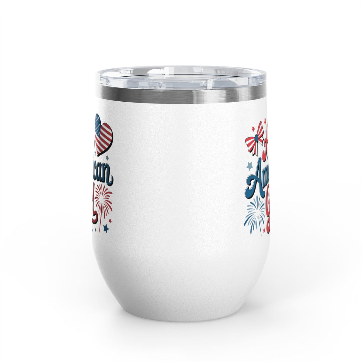 All American Girl Wine Tumbler, Patriotic Drinkware for Women, 4th of July Wine Cup, USA Gift for Her, Summer Party Favor, American Pride