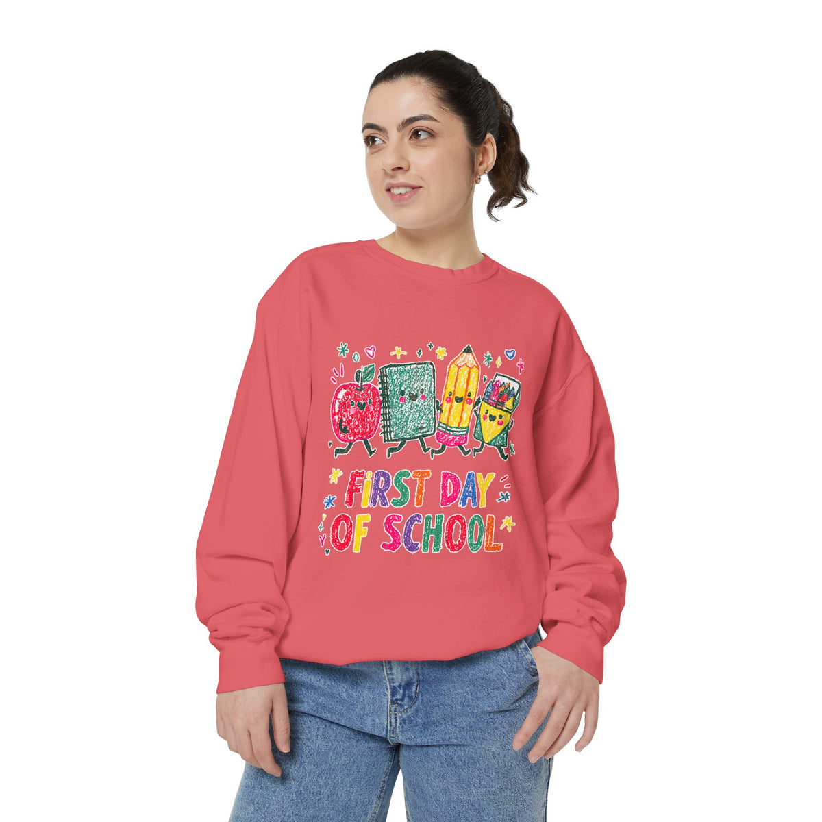 First Day of School Sweatshirt, Colorful School Supplies Pullover, Cute Teacher Outfit, Student Back to Class Gift, Classroom Crewneck