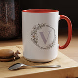Letter V Monogram Mug, Floral Initial Coffee Mug for Women, Botanical Alphabet Cup, Minimalist Monogram Gift, Personalized Letter Mug