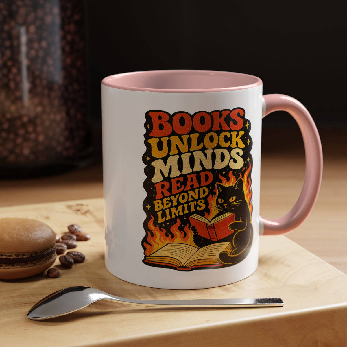 Book Lover Cat Coffee Mug, Reading Cat Mug for Bookworms, Literary Gift for Readers, Librarian Teacher Cup, Books Unlock Minds