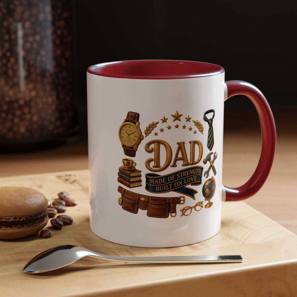 Best Dad in the World Coffee Mug, Father's Day Gift from Daughter or Son, Handy Papa Birthday Ceramic Tea Cup with Tools and Watch