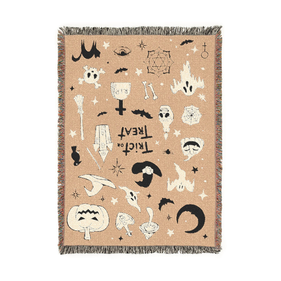 Halloween Trick or Treat Woven Blanket, Spooky Ghost Throw Blanket, Comfort Color Cute Halloween Blanket, Witchy Fall Home Decor