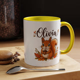 Personalized Squirrel Mug with Name, Autumn Woodland Coffee Cup, Cute Fall Animal Gift for Daughter, Nature Lover Birthday Keepsake