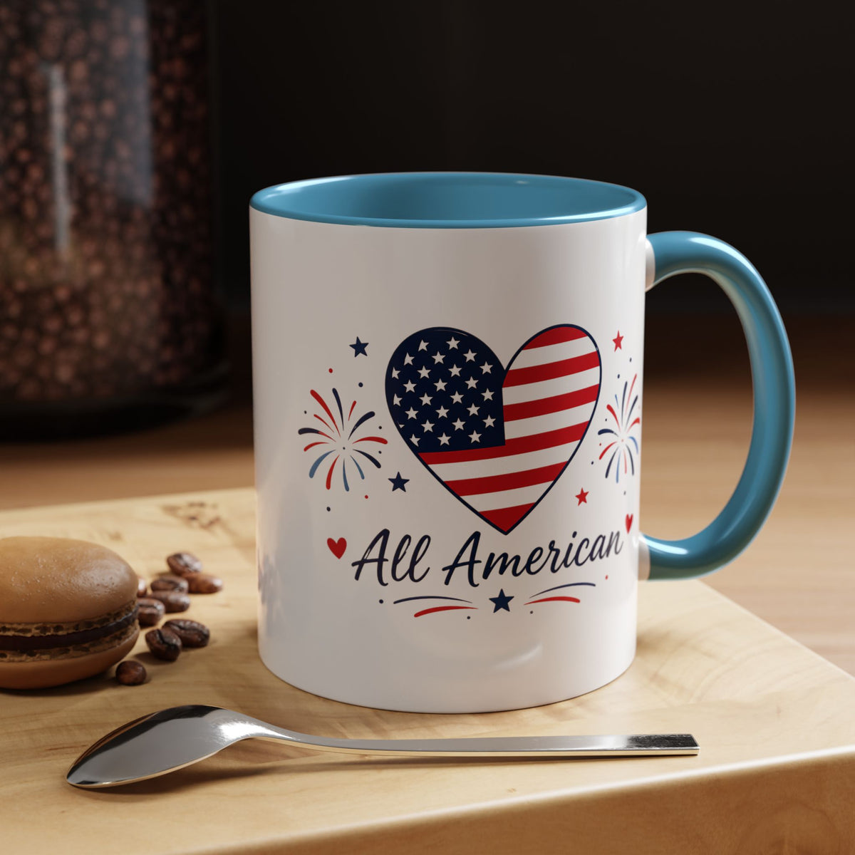 All American Patriotic Heart Coffee Mug, USA Flag Heart Mug, Fourth of July Coffee Cup, American Pride Gift, Independence Day Mug