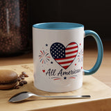 All American Patriotic Heart Coffee Mug, USA Flag Heart Mug, Fourth of July Coffee Cup, American Pride Gift, Independence Day Mug