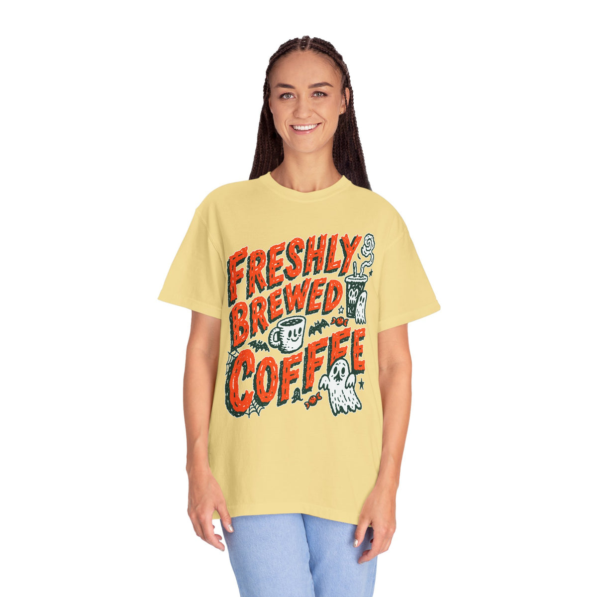 Coffee Lover Halloween Shirt, Freshly Brewed Coffee Ghost T-Shirt, Cute Spooky Season Gift for Barista and Caffeine Fan, Gift for Her