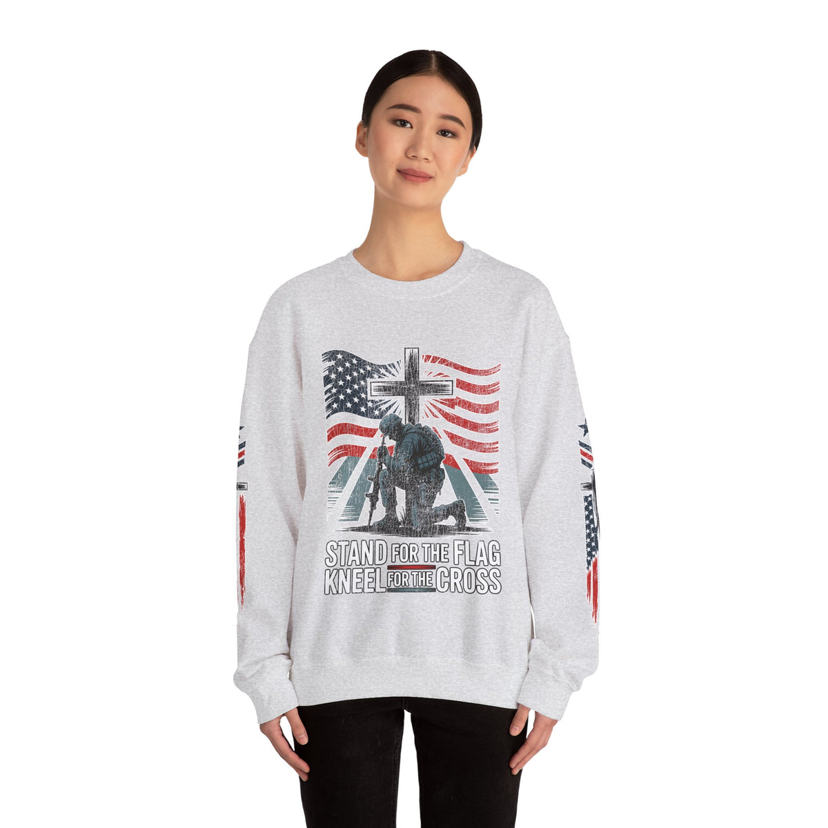 Stand for the Flag Kneel for the Cross Sweatshirt, Patriotic Christian Crewneck, American Flag Pullover, Faith Gift, Fourth of July Top