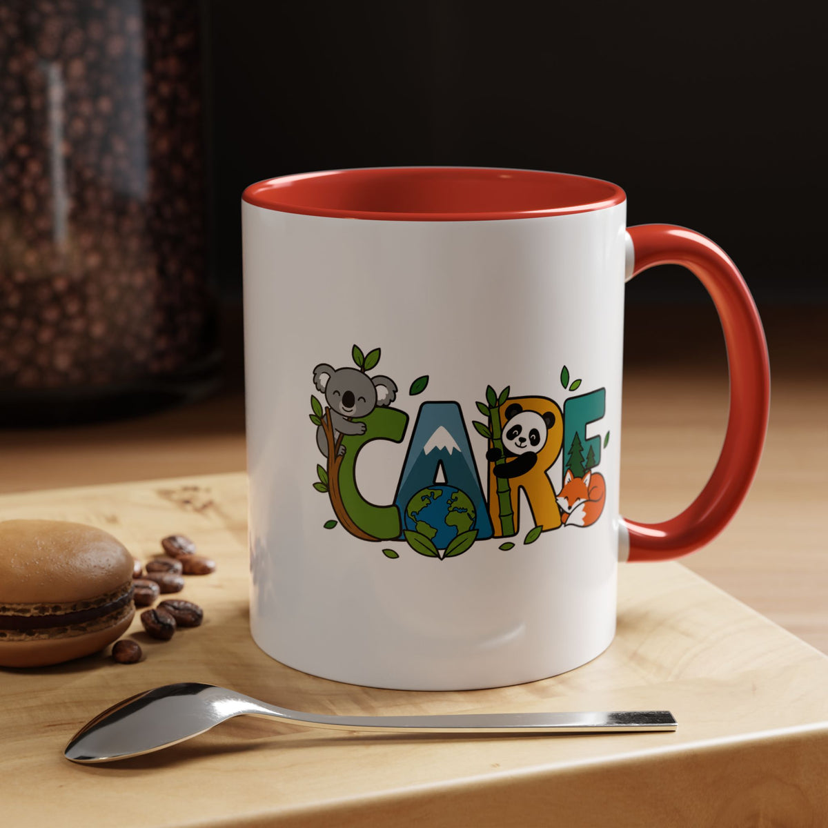 Earth Care Animal Mug, Eco Awareness Coffee Cup, Cute Wildlife Conservation Gift for Nature Lover, Earth Day Gift for Teacher or Mom