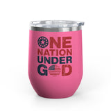 Patriotic Wine Tumbler, One Nation Under God Drinkware, American Pride Gift, Faith Inspired Gift for Her or Him, Red White Blue Cup