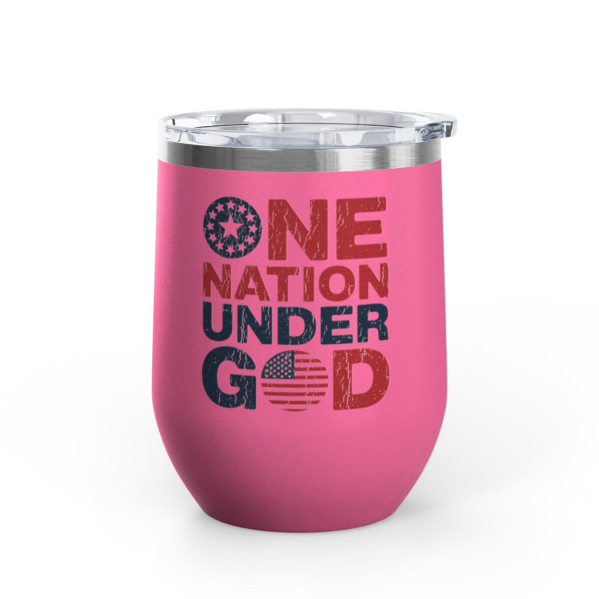 Patriotic Wine Tumbler, One Nation Under God Drinkware, American Pride Gift, Faith Inspired Gift for Her or Him, Red White Blue Cup