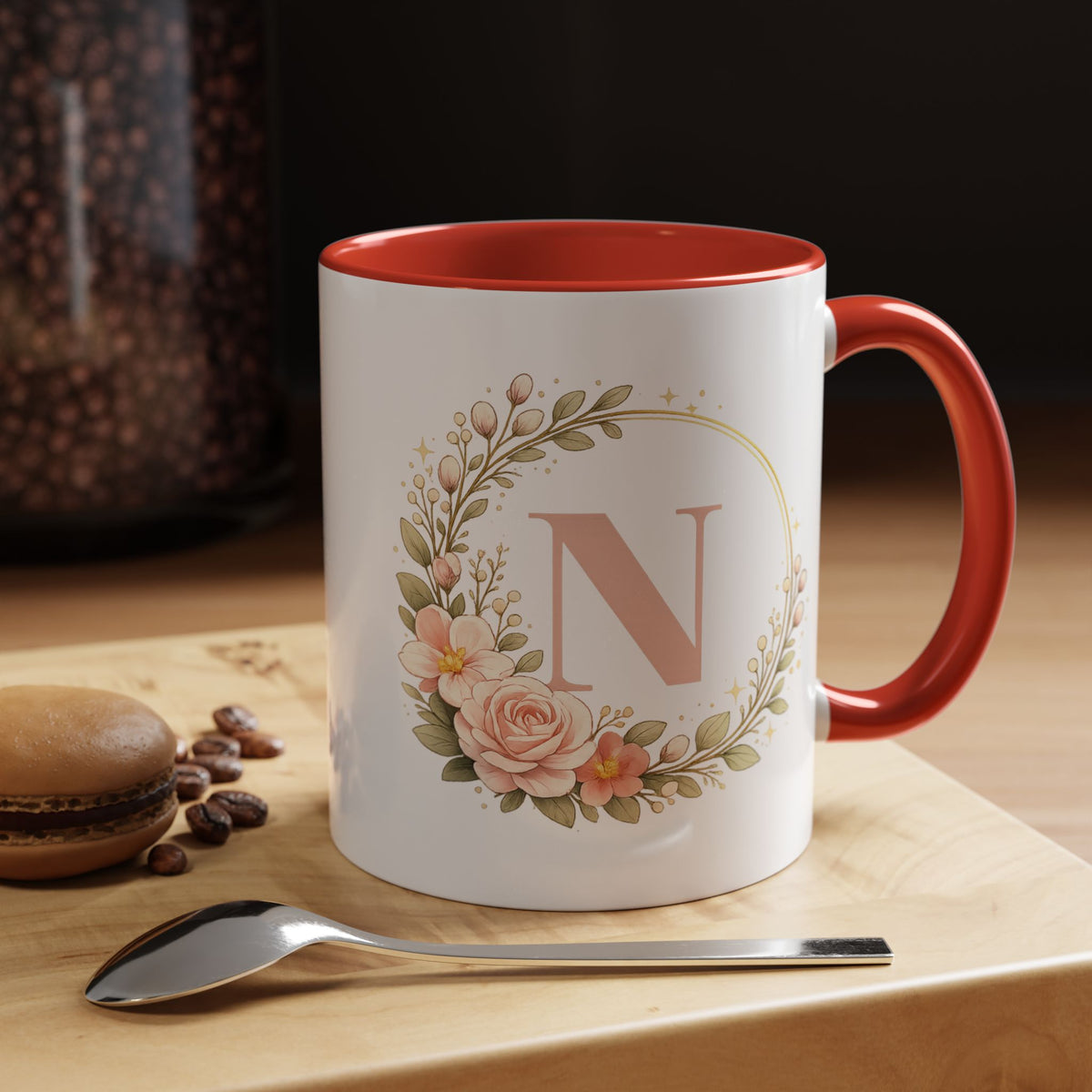 Personalized Floral Monogram Mug, Custom Initial Coffee Mug for Women, Botanical Letter Cup, Bridesmaid Gift, Birthday Gift for Her
