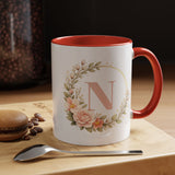 Personalized Floral Monogram Mug, Custom Initial Coffee Mug for Women, Botanical Letter Cup, Bridesmaid Gift, Birthday Gift for Her