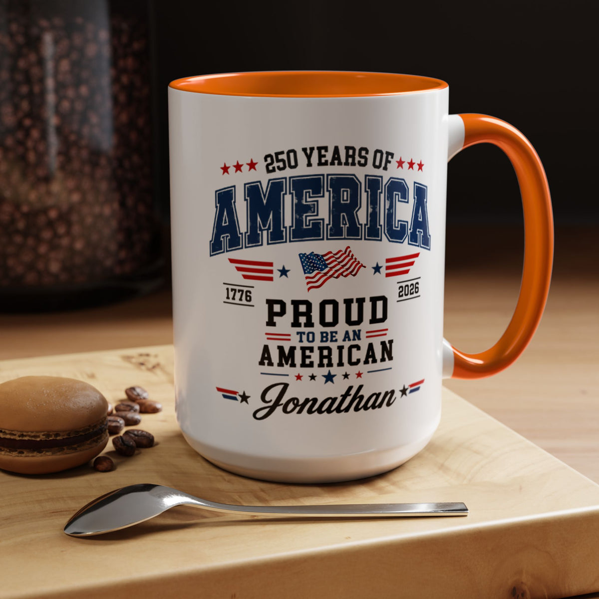 America 250th Coffee Mug with Flag, Semiquincentennial Gift for History Buffs, 1776 to 2026 Patriotic Ceramic Tea Cup