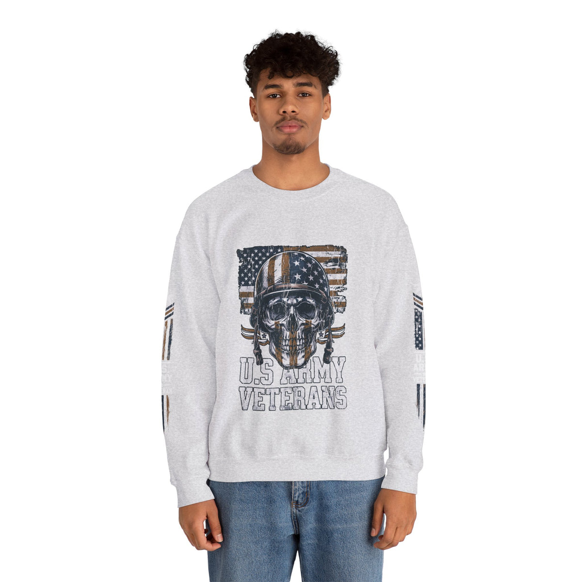 US Army Veterans Sweatshirt, Military Skull Crewneck, American Flag Veteran Pullover, Army Veteran Gift, Memorial Day or Veterans Day