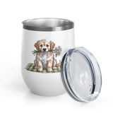 Golden Puppy Wine Tumbler, Cute Dog and Flower Cup, Gift for Dog Moms, Puppy Lovers, Pet Parents and Animal Lovers