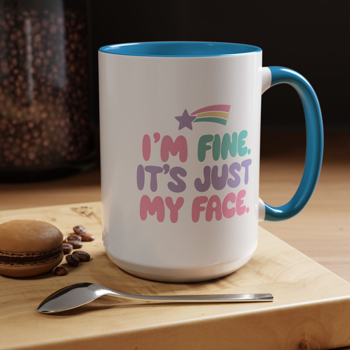 Funny Sarcastic Coffee Mug, I'm Fine It's Just My Face Pastel Quote, Sassy Birthday Gift for a Best Friend or Coworker's Office Coffee Break