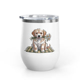 Golden Puppy Wine Tumbler, Cute Dog and Flower Cup, Gift for Dog Moms, Puppy Lovers, Pet Parents and Animal Lovers