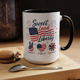 Sweet Land of Liberty Coffee Mug, Patriotic Fourth of July Mug, American Flag Heart Freedom Cup, USA Pride Gift for Women