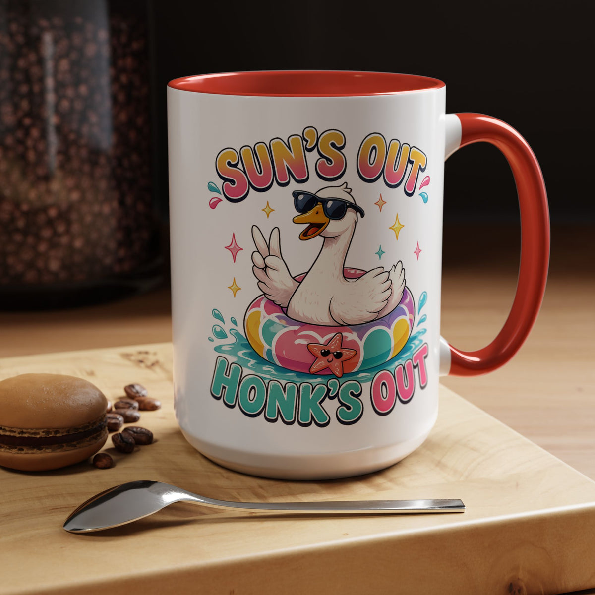 Funny Goose Summer Coffee Mug, Sun's Out Honk's Out Mug, Cute Goose Pool Float Cup, Beach Vacation Gift, Summer Lover Mug