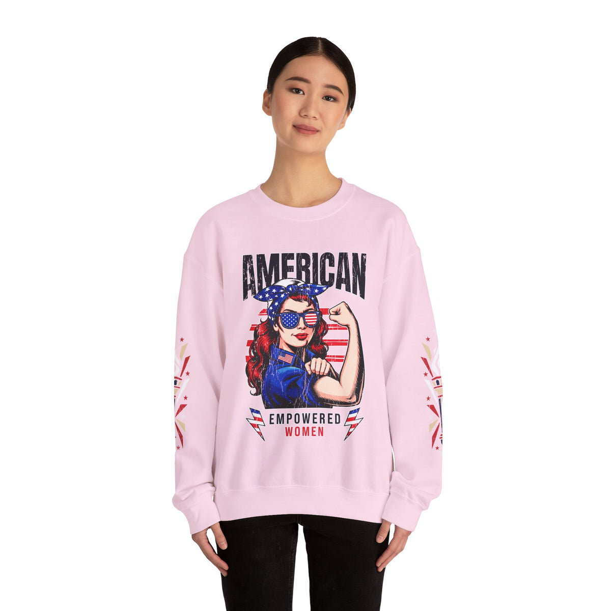 American Empowered Women Sweatshirt, Patriotic Rosie Style Crewneck, USA Flag Pullover, Fourth of July Outfit, Feminist Gift for Her