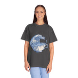 Great Wave Teacup Shirt, Japanese Art Inspired Ocean Graphic, Gift for Tea Lovers and Coastal Art Fans, Casual Cafe Weekend Outfit
